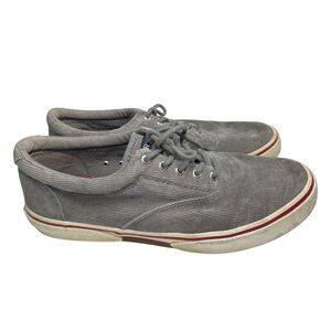 Sperry corduroy gray top-sider lace up boat shoe 11 neutral casual vacation